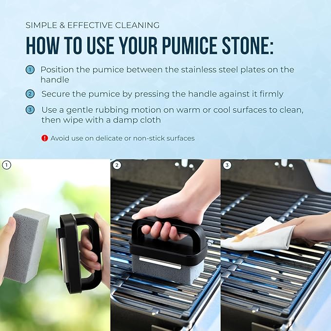Powerstone Pumice Grill Stone Cleaning Block with Handle Set - Includes 2 Handles, 6 Pumice Stones for Cleaning Oven, Griddle, BBQ Grates, Stove, Flat Tops, Cookware, & Pans