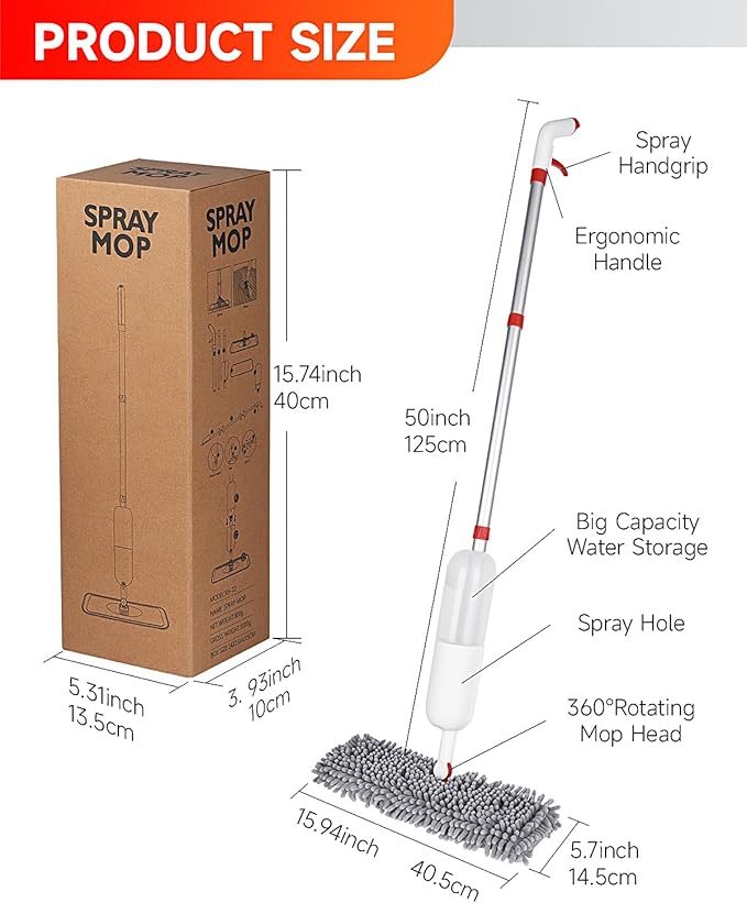 Mop for Floor Cleaning - 2-in-1 Double-Sided Microfiber Spray Mop with Flip Design, 3 Reusable Pads, for Laminate, Ceramic, Tile, Vinyl - Home & Commercial Use