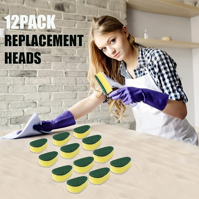 Dish Wand Refill 12Pack, Durable Dish Wand Sponges,Common Dish Wand Refill Heads Replacement for Kitchen Cleaning