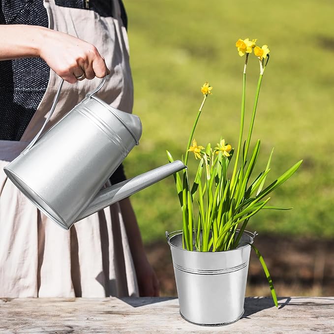 Set of 12 Pcs Galvanized Metal Buckets with Chalkboard Stickers,5 Inch Tin Buckets, Small Galvanized Pail for Backyard Decoration,Garden Planters