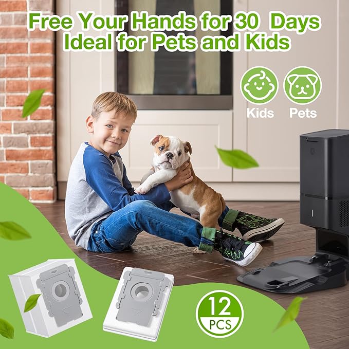 Rowhalf 16 Pack Vacuum Bags for iRobot Roomba, Effective Dust Filtration, Compatible with i3+ i4+ i5+ i6+ j6+ i7+ j7+ i8+ J8+ J9+ s9+ 104 105 405 505 705 Combo & All Clean Base Auto Dirt Disposal bag