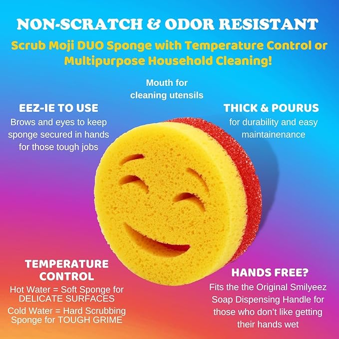 The Original Smiling Handle for Scrub Daddy (Reg. TM) Sponge and Scrub Moji Sponge - (Light Blue Handle) & 3 Scrub Moji DUO's