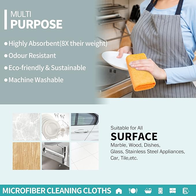 HOMERHYME Microfiber Cleaning Cloth, 12 Pack Cleaning Rags, 12" x 12" Microfiber Towel, Lint Free Non-Abrasive Dusting Cloth, Microfiber Towels for Cars Kitchen Garage House Office