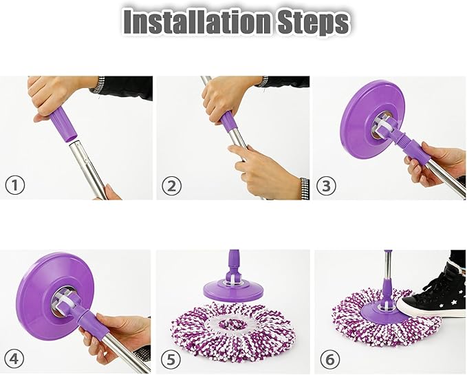Spin Mop Replacement Mop Handle, 49-inch 360 Degrees Rotating Telescopic Replacement Mop Stick with Reinforced Plastic Disc for Spin Mop Bucket Cleaning System (Plastic Disc, Blue)