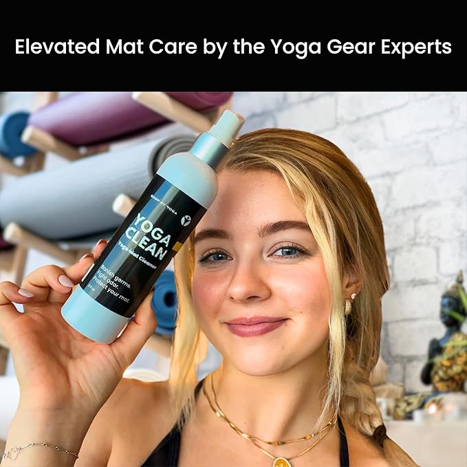 Yoga Clean - Premium Yoga Mat Cleaner Spray, Natural Plant-Based Deodorizer with Essential Oils | Refreshing Aromatherapy Scent | 8 oz Safe for Cork, Rubber & All Fabrics, Made in the USA