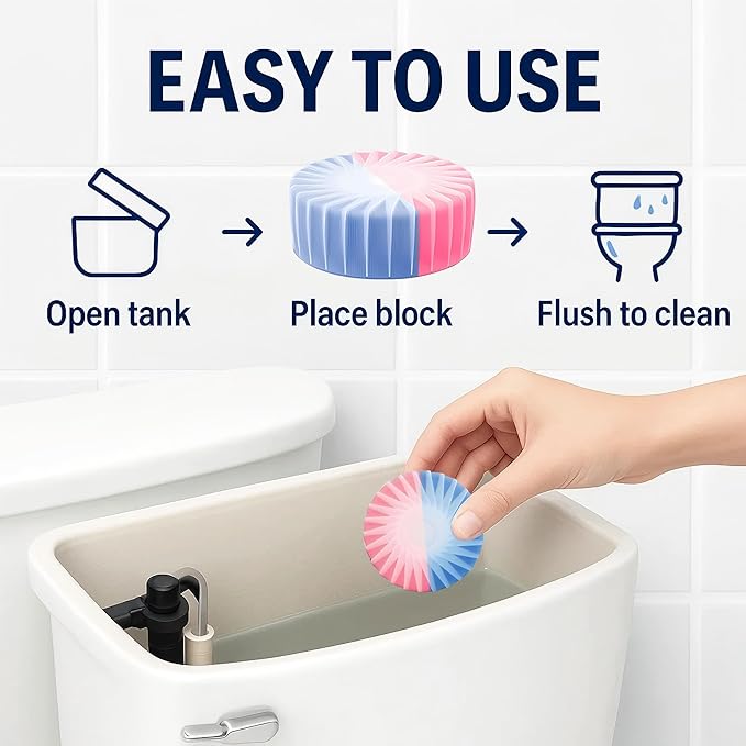 KELITE Automatic Toilet Bowl Cleaner Tablets, 10 Pack Long-Lasting Toilet Tank Cleaner for Bathroom, Blue Water Freshener, Prevents Stains & Odor, Safe for All Toilets (1, 10 Pack (Pink+Blue))