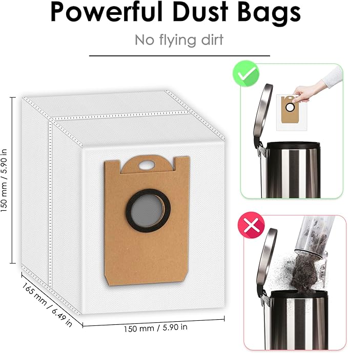(15 Pack) T20+, T25+, T30+ Replacement Dust Bags for Airrobo T20+, T25+, T30+ Robot Vacuum, Accessories Kit, Large Capacity, Disposable Dust Bag, Filter Bags, Vacuum Parts Accessories Canister Bags