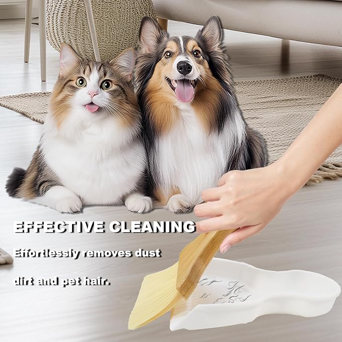 BSMstone Mini Broom and Dustpan Set Portable Hand Broom with Bamboo Handle Small Crumb Sweeper for Home, Bathroom, Kitchen, Car Interior, Office, Pet Areas (White)