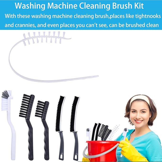 Washing Machine Cleaning Brush Set - 5-Piece Crevice Cleaner & 1-Piece Drum Brush for Front Load Washer | Rubber Seal Scrubber | Tight Space Accessories