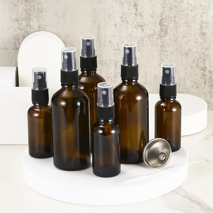 1 oz Amber Glass Spray Bottles,Small Empty Fine Mist Refillable Travel Spray Bottle for Cleaning,Perfume,Aromatherapy,Cosmetic Sprays,Hair,Essential Oils with Fine Mist Dispenser(3 Pack)