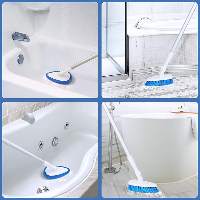 Qaestfy Shower Bathtub Tub and Tile Scrubber Brush with 51'' Adjustable Long Handle Cleaning Brushes Lock in Place Scrub Brush Head for Bathroom Wall Floor Scrubbing Model QAE008