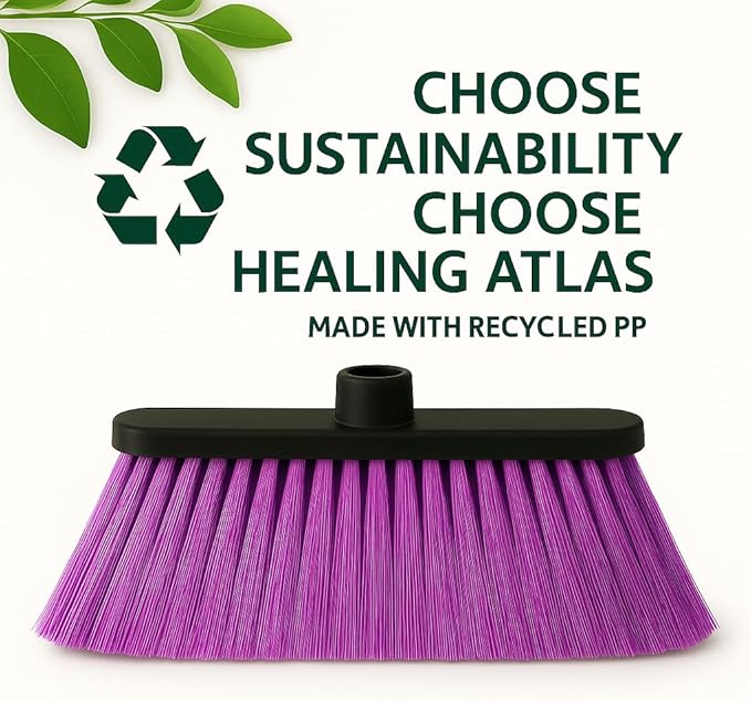 Healing Atlas ALMA Deep Purple 14" Soft Flagged Broom Head – Indoor Sweep – Universal 7/8" Thread – Eco-Friendly Recycled PP (Purple, ALMA)