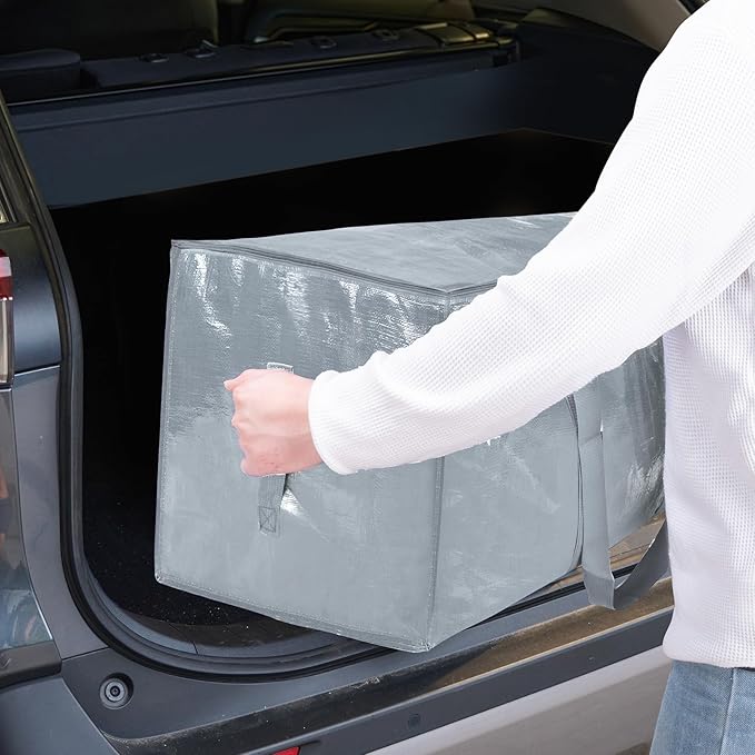 TICONN 2 Pack Extra Large Moving Bags with Zippers & Carrying Handles, Heavy-Duty Storage Tote Moving Boxes for Space Saving (2 Pack, Light Grey)