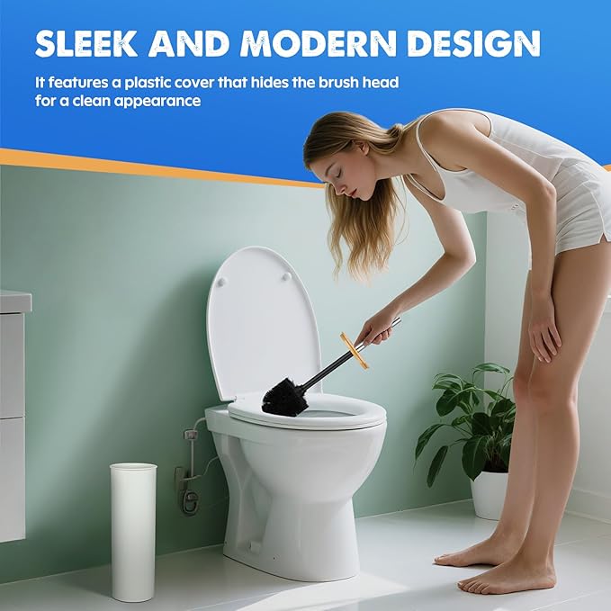 Compact Toilet Brush & Holder,SetStainless Steel Handle Toilet Brush,Deep Cleaning,Durable Nylon Bristles,Splash-Proof Design(White&Black)