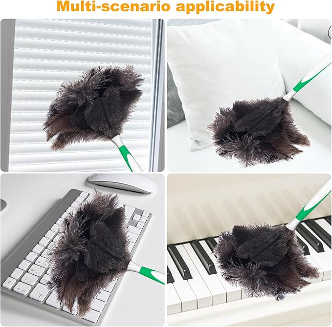 Lycbayn Genuine Ostrich Feather Duster 16 Inch Reusable Fluffy Soft Car Blind Baseboard Cleaner Handheld Dust Brush Washable for Home Office Cleaning Supplies