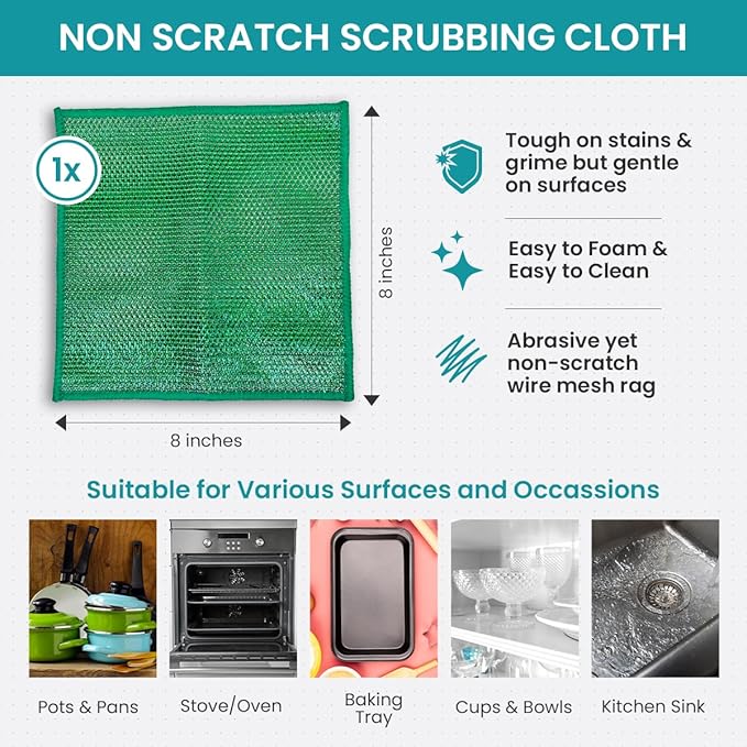Eco-Friendly Cleaning Cloth Kit – 7-Piece Reusable Set | 2 Swedish Dishcloths, 2 Cellulose Sponges, 2 Glass Cleaner Cloths, 1 Wire Scrubbing Cloth | Low-Waste, Plant-Based Essentials