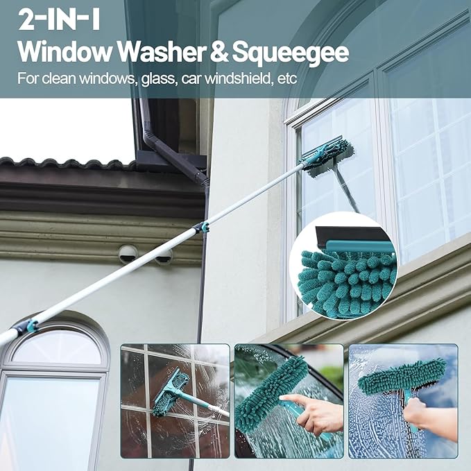 TelesPro 30 Foot High-Reach Duster Kit with 6-24FT Extendable Pole - High Ceiling Duster Cleaning Kit with Telescopic Pole,Cobweb Duster, Window Squeegee, Microfiber Feather Duster