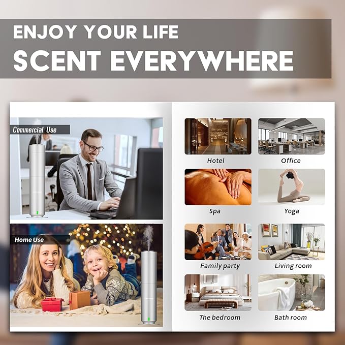 Scent Air Machine for Home-Hotel Diffuser for House-Waterless Essential Oil Diffuser-Studio Cold Air Scent Diffuser-Large Room-App Remote Control Aromatherapy Diffuser for Home,Office & Hotel- Silver