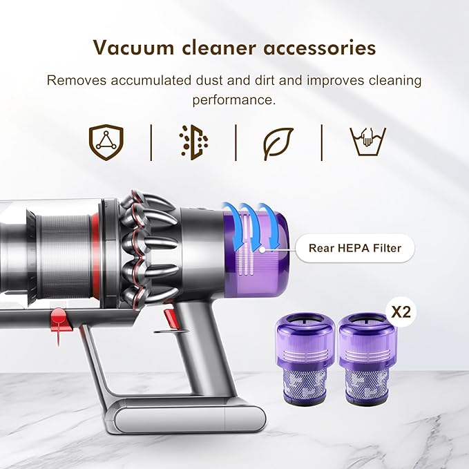V11 110-min Red Button Battery Replacement: With Samsng Battery Cells, Compatible with Dyson Click-in Models, V11 Animal, Torque Drive, Total Clean, Outsize, SV15/16/22, 970425-01, Includes 2 Filters