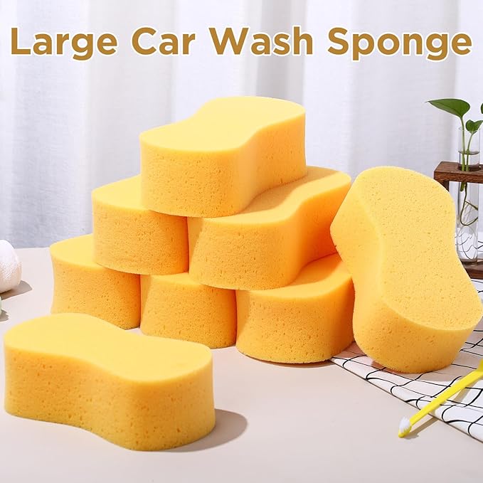 Tioncy 16 Pcs Giant Bone Sponge Bulk 9 x 4.7 x 3 Inch Jumbo Large Car Wash Sponge All Purpose Easy Grip Thick Foam Scrubber for Car Boat Garage Hotel Household Cleaning & Washing (Yellow)