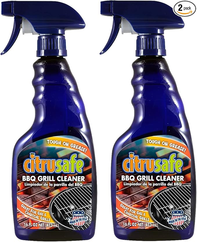 Citrusafe Grill and Grate Cleaner Spray 2 Pack (16 Oz) - Heavy Duty Spray Safely Cleans Burnt Food and Grease from BBQ - Great for Degreasing and Cleaning Grates