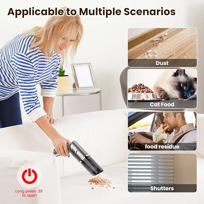 MZGO Cordless Car Vacuum Cleaner,Portable Handheld Vacuum with 90° Adjustable Handle,120W / 12000Pa Rechargeable Mini Dust Buster for Cars,Carpets and Pet Hair