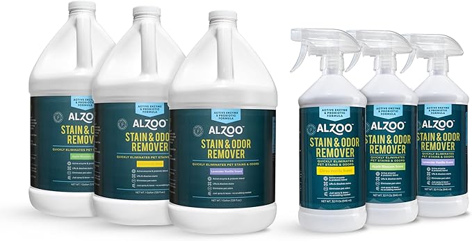ALZOO Stain & Odor Remover, Quickly Lifts & Dissolves Pet Stains & Helps Eliminate Odors, 100% Plant-Based Active Ingredients, Citrus Vanilla Scent, 32 Fl. Oz Spray Bottle