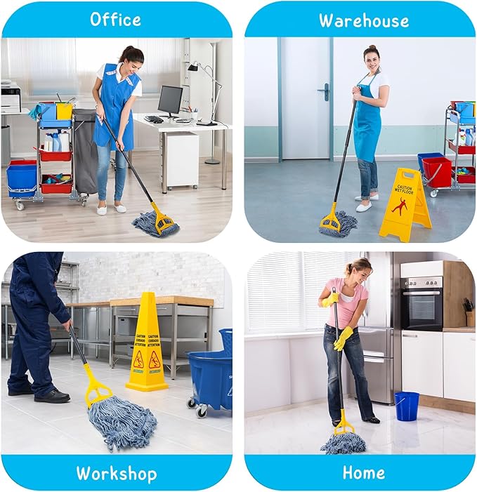 Commercial Mop for Floor Cleaning, 59'' Heavy Duty Industrial Mops with Long Handle, Cotton String Wet Mop for Garage, Office, Warehouse, Home, Workshop (2 Mops Head)