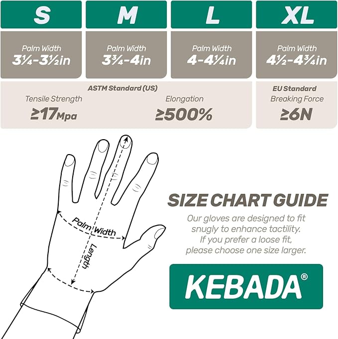 Kebada Nitrile Gloves D1, Nitrile Disposable Gloves for Cleaning, Food Prep, Industrial Grade, Non-Sterile, Food Safe, Powder & Latex Free, Touchscreen, Blue, 100 Count, Large (Made in Vietnam)