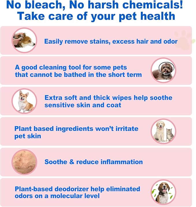 DR.EASY Super Caring Pet Wipes 100ct for Dogs and Cats, Cleans Ears, Face, Butt, Body and Eye Area ā Convenient, Ideal for Home or Travel