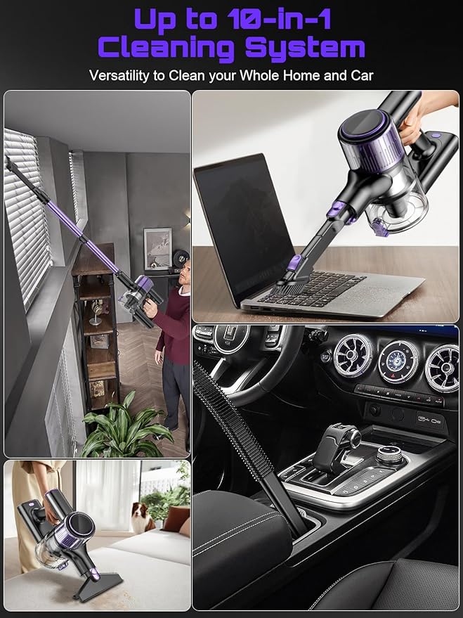 OIRFND Cordless Vacuum Cleaner, 45KPA /10-in-1 Stick Vacuum with 29-inch Hose, 45Mins Runtime Vacuum Cleaners for Home, Anti-Tangle Brush, Lightweight Rechargeable Vacuum for Hardwood Floor Carpets
