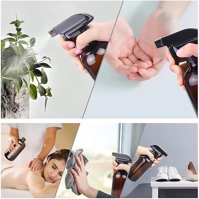 2 PCS Plastic Spray Bottles Set, 10oz/300ml Brown Refillable Container Empty Spray Bottle with Adjustable Head Sprayer and Stream for Cleaning Hair, Pet, Products, Plants
