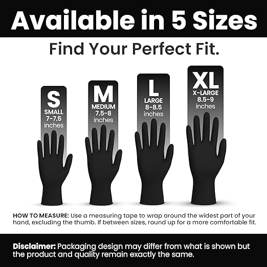 Nitrile-Vinyl Blended Disposable Gloves, Powder-Free & Non-Latex Gloves, 2000, Protective Gloves for Medical Exams, Cooking & Household Cleaning, 4 Mil Thick Non-Sterile Secure Grip Black, Medium