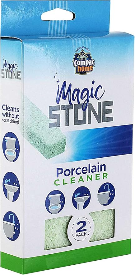 COMPAC HOME Magic-Stone Porcelain Cleaner, Green Product, Made from Recycled Glass, Scouring Stick Toilet Cleaner, Removes Stubborn Lime Stains from Porcelain or Bathroom Fixtures, 4 Count