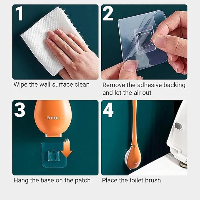 Flexible Silicone Toilet Brush and Holder Set Wall Mounted, Auto Closing TPR Brush Head for Deep Cleaning, Space Saving Bathroom Essentials with Adhesive Mounts (No Drilling) (2, White Milk)
