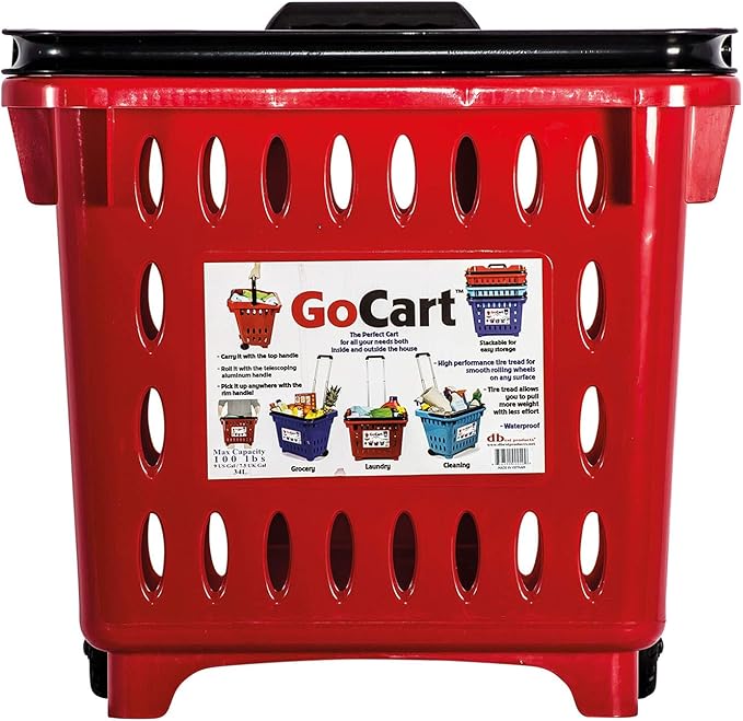 dbest products GoCart, Red Grocery Cart Shopping Laundry Basket on Wheels