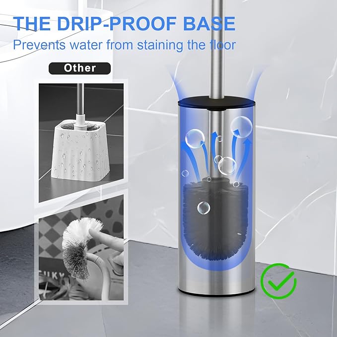304 Stainless Steel Toilet Brush and Brush Holder Set, Circular Floor Toilet Brush Holder, Long Handle, Bathroom Heavy-Duty Cleaner, High-End Cylinder Wall,2 Brush Head (Brushed) YIGUANXIN