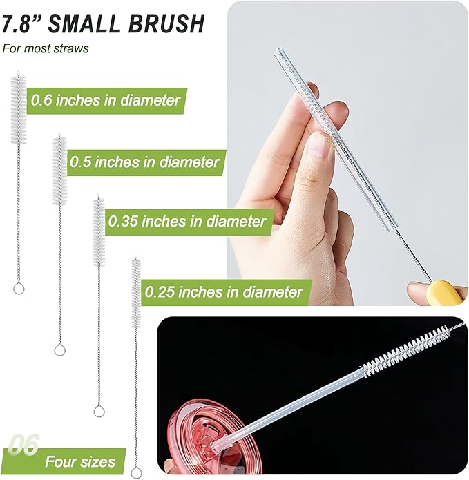 9Pcs Bottle Cleaning Brush Set with Long Handle, Nylon Tube Brush Cup Cleaner, Straw Brushes for Washing Narrow Neck Water Bottle Pipes Kettle Spout Cleaning