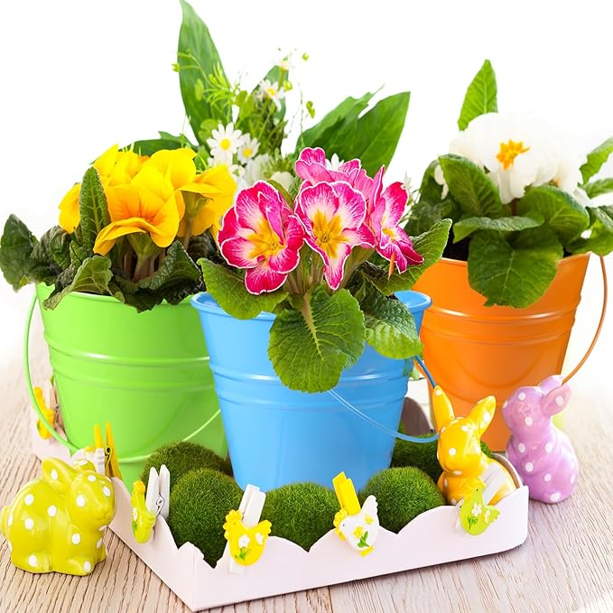 Sadnyy 12 Pack Metal Buckets with Handle, Galvanized Bucket 4.5 x 5 Inch Basket Bucket Party Supplies, Crafts for Christmas Halloween Candy Bars Vase Crafts(Rainbow Color)
