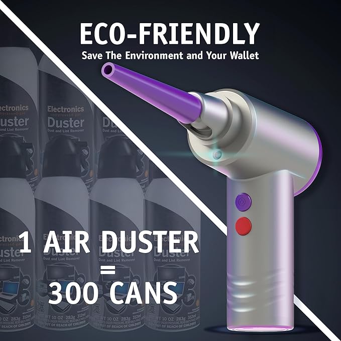 Compressed Air Duster Electric Alternative - Cordless Air Blower Complete Kit - Electric Compressed Air Duster - Reusable Canned Air Replacement - Rechargeable Computer Air Duster Compressed Air