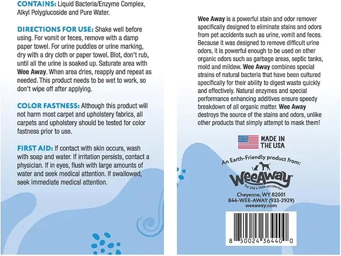Wee Away Original Formula Concentrated Stain & Odor Remover, Enzyme Cleaner, Pet Urine Odor Eliminator for Home - Pet Mess Destroyer for Carpet & Furniture, Ocean Breeze Scent, 32 fl oz