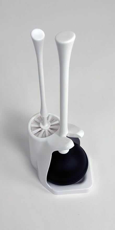 Casabella Nylon Brush and Plunger Set, White, 12-Inch