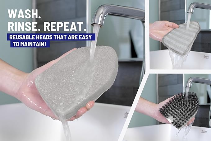 Moku Home Shower Scrubber 3 in 1 Extendable Long Handle 58" Cleaning Brush - Non Scratch Shower Brush for Cleaning Bathroom Kitchen Toilet Wall Tub Tile (Gray)