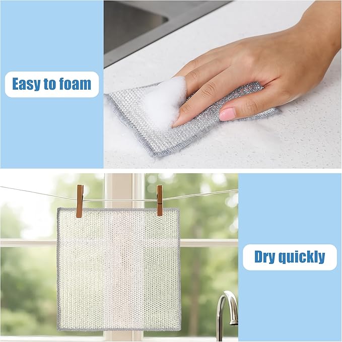 100pcs Non Scratch Wire Dishcloth, Multipurpose Wire Dishwashing Rags for Wet and Dry, Reusable Stainless Steel Cleaning Cloth, Kitchen Metal Dish Cloths for Washing Dishes Sinks, Dishes, Stove Top