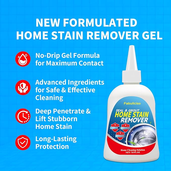 Home Stain Remover Gel – Stubborn Stain Cleaner No Harsh Scrubbing Required, Front Loader Washing Machine Seal Washing Machine Seals, Sinks & Tiles | No-Slip Formula | 5H Penetration | 15.6oz