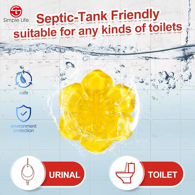 Simple Life Toilet Bowl Cleaner Gel | Fresh Flower Toilet Gel Stamp | Stops Limescale and Stains with Air Freshening Scent | Deodorizing Clean | 32 Stamps, Blue & Yellow