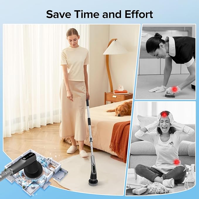G2-Pro Electric Spin Scrubber - Upgraded 12-in-1 Scrubber Brush Electric, Retractable Handle & 2-Speed for Bathroom, Bathtub, Kitchen, Tile Floors(White/Gray Brush Head)