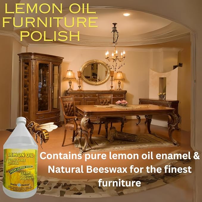 Quality Chemical Lemon Oil Furniture Polish - Finest Blend of Lemon Oils, Waxes & Moisturizers & UV Protection - Wood Cleaner and Polish for Wood Furniture, Cabinets & More - 128 oz (Pack of 1)