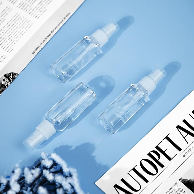 Spray Bottles, 2oz/50ml, 3.4oz/100ml Clear Empty Fine Mist Plastic Mini Travel Bottle Set, Small Refillable Liquid Containers with 2pcs Funnels and 24pcs Labels (4 Pack)