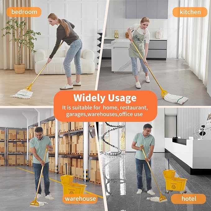 Midoneat Commercial Industrial Heavy Duty Mop with Two Extra Replacement Mop Head,60" Long Handle Looped-End String Wet Cotton Mops for Floor Cleaning